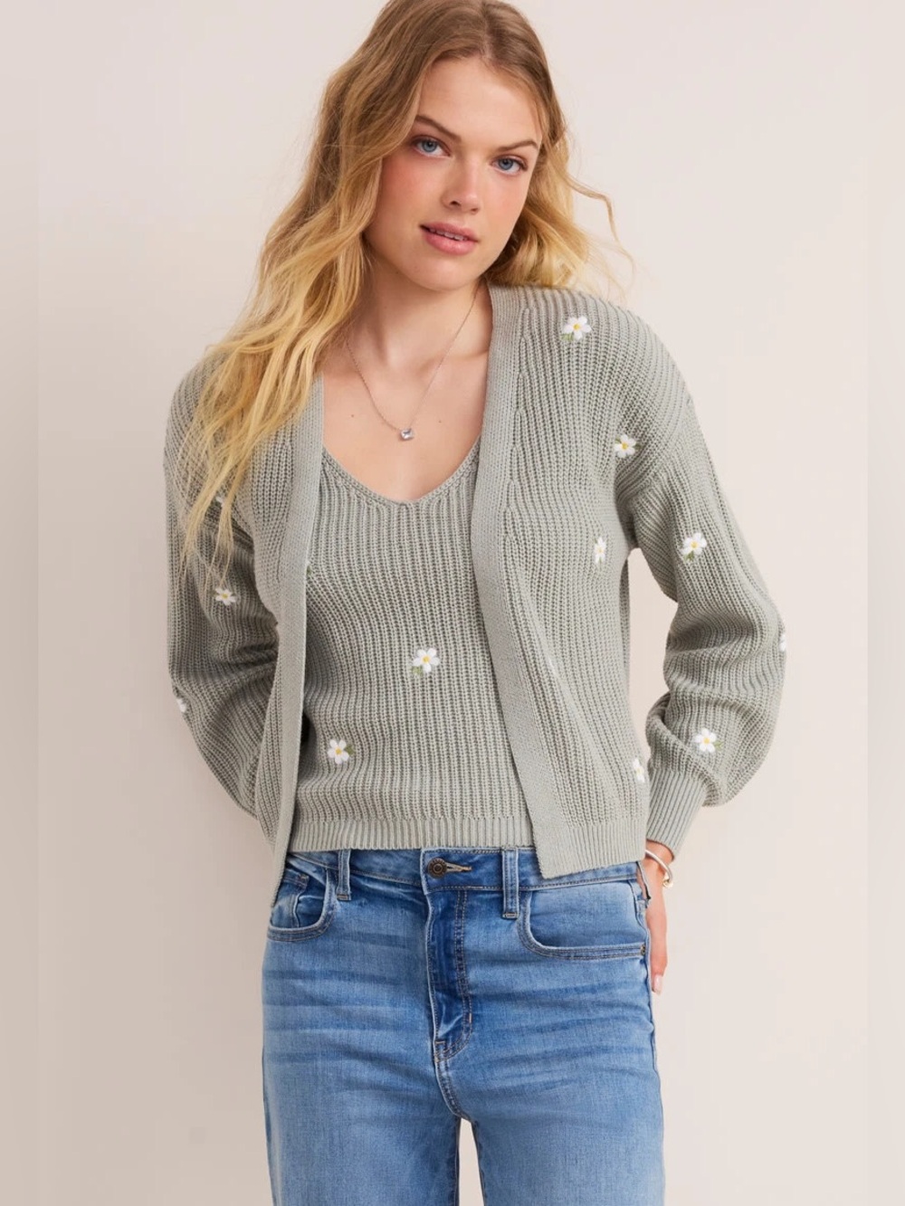 Embroidered Daisy Sweater